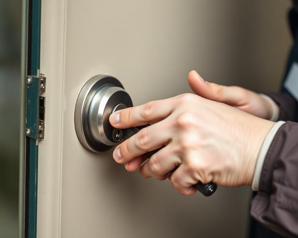 Locksmith working on a door lock